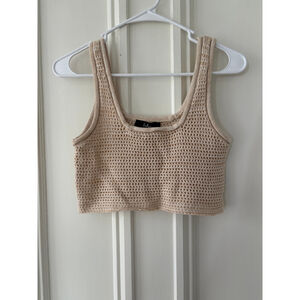 Lulus women's cropped crocheted Tank Top Beige XS
